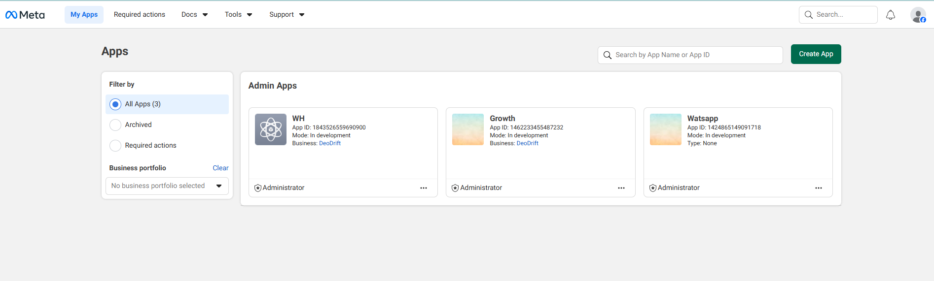 Meta Apps Dashboard - Create App