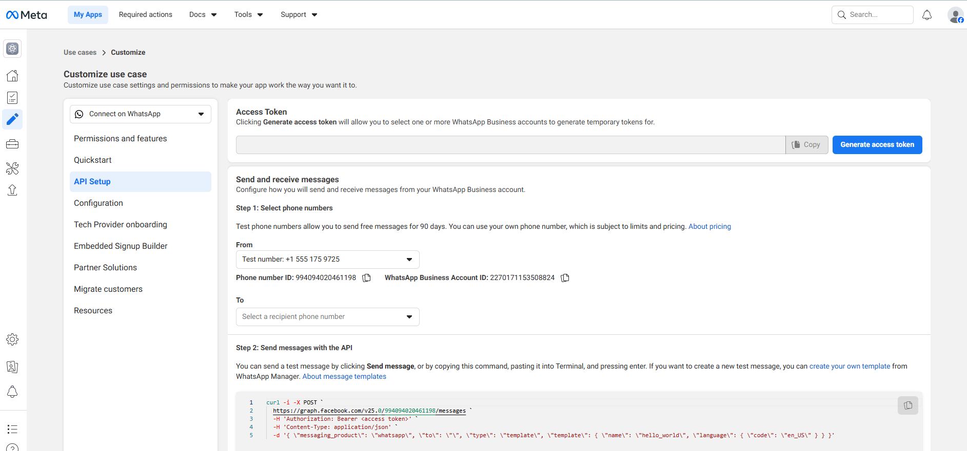 Generate Access Token and Copy Credentials